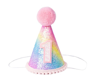 Pastel Rainbow 1st Birthday Party Crown Hat