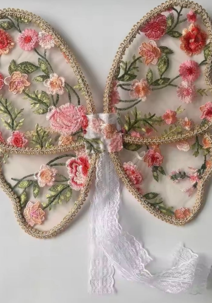 Floral Lace Fairy Wings and wand Birthday set - Blush Rose
