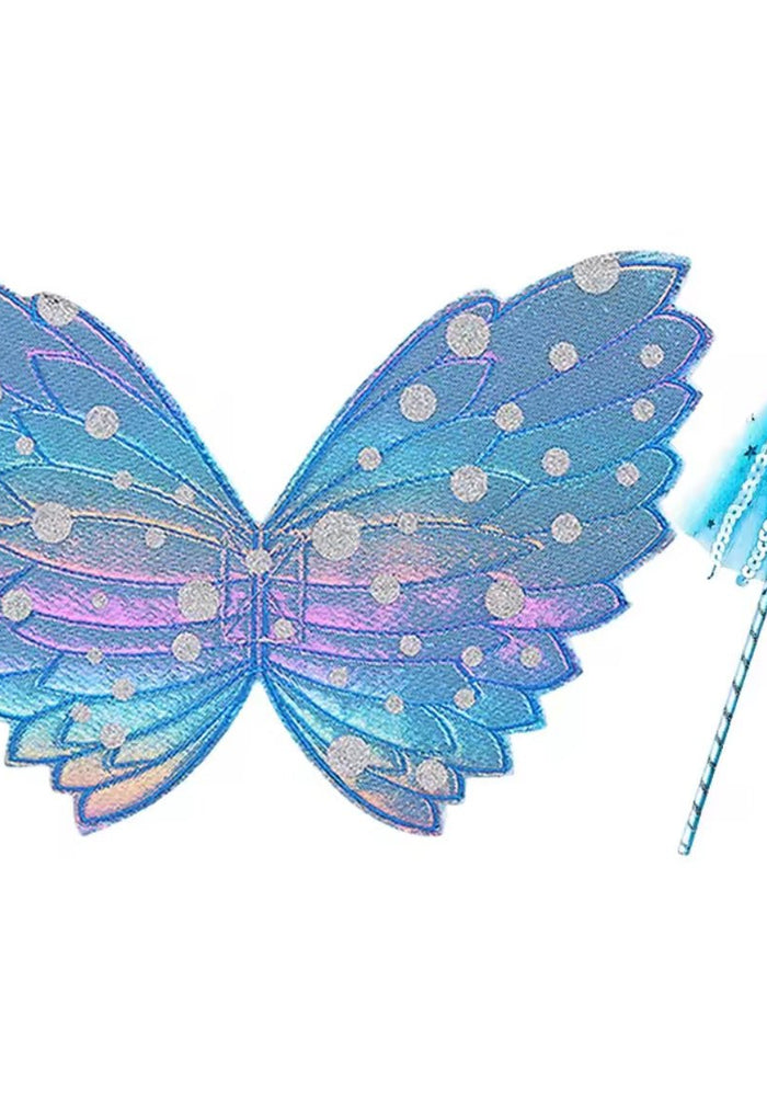 Kids little girls Rainbow Fairy Wings and wand set - Blue - Fox Baby & Co