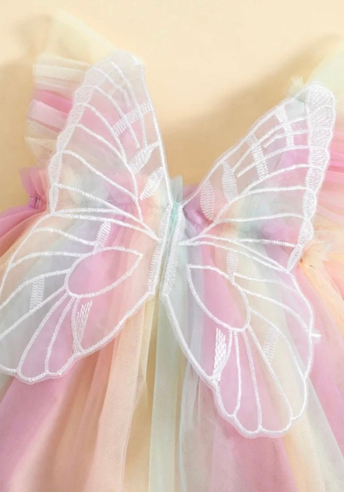 Kids little Girls Aurora Tutu Tulle Fairy Romper - Pink Rainbow - Fox Baby & Co