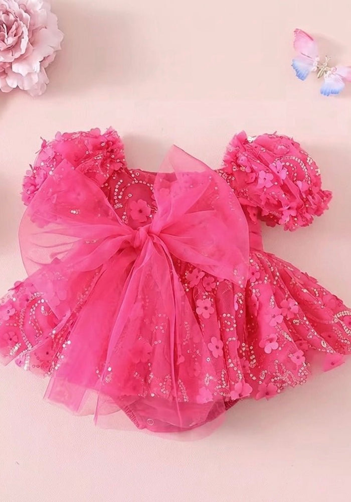 Tea Party Tulle Sparkle Romper – Bright Pink - Fox Baby & Co