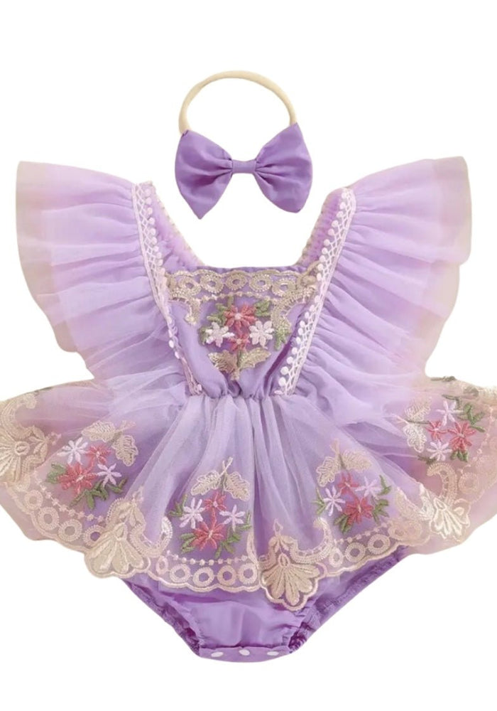 Vintage Floral Tutu Birthday Romper - Lilac - Fox Baby & Co