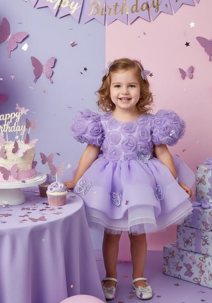 Little Girls Vintage Butterfly Luxe Princess Dress - Purple - Fox Baby & Co