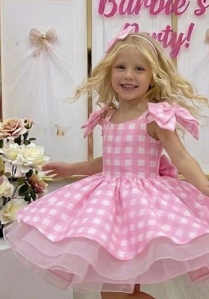 Kid little Girls Pink Gingham Barbie Party Dress - Fox Baby & Co
