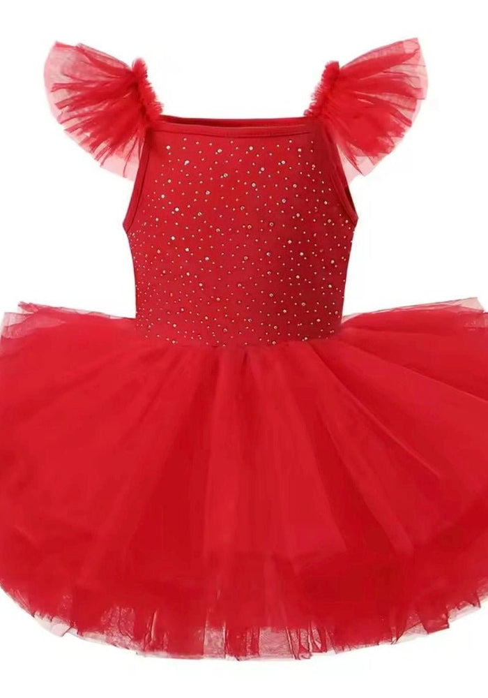 Luxe Ballerina Christmas Sparkle Tulle Tutu Leotard - Red - Fox Baby & Co