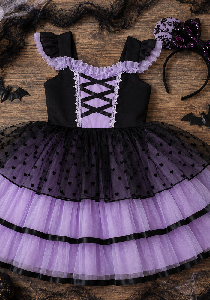 Whimsical Halloween Purple Witch Dress & Headband