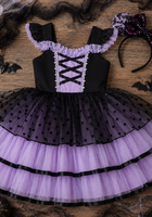 Load image into Gallery viewer, Whimsical Halloween Purple Witch Dress &amp; Headband
