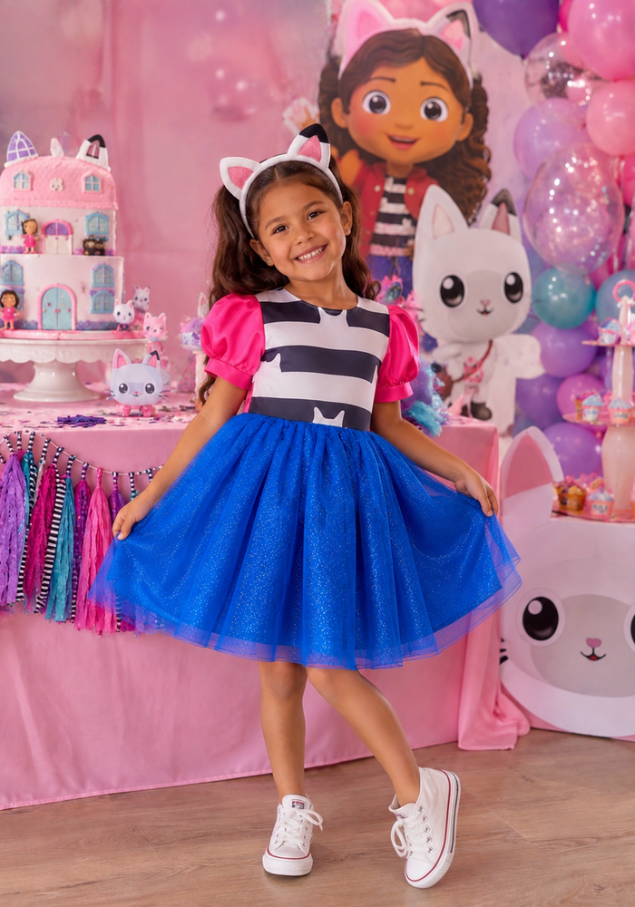 New Gabby’s Dollhouse Inspired Party Dress with Cat Ears Headband - Halloween Costume