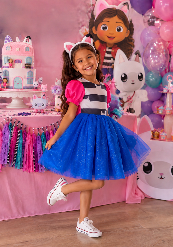 New Gabby’s Dollhouse Inspired Party Dress with Cat Ears Headband - Halloween Costume