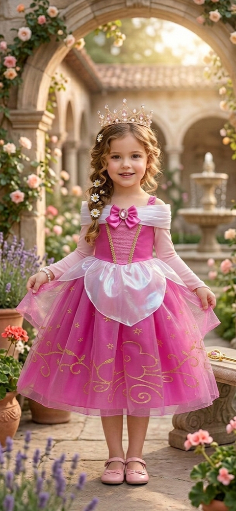 Magical Aurora Pink Princess Long Sleeve Party Dress Costume - Fox Baby & Co