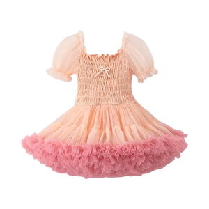 Kids little girls Ballerina Princess Tutu Dress - Peach/Pink