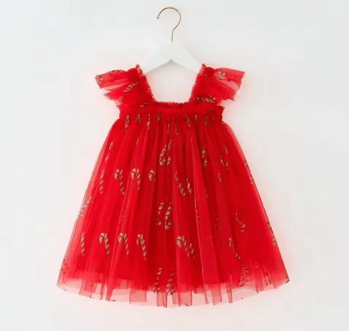 Candy Cane Christmas Little Girls Tulle Dress - Red (pre order) - Fox Baby & Co