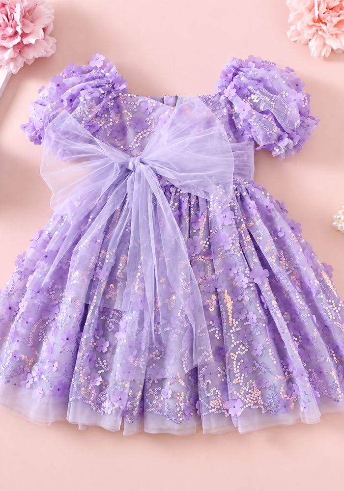 Kids girls Tea Party Sparkle Tulle Dress - Lilac