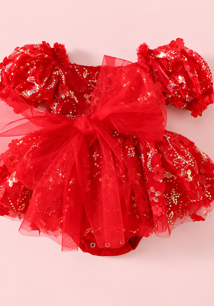 Tea Party Tulle Sparkle Romper – Red