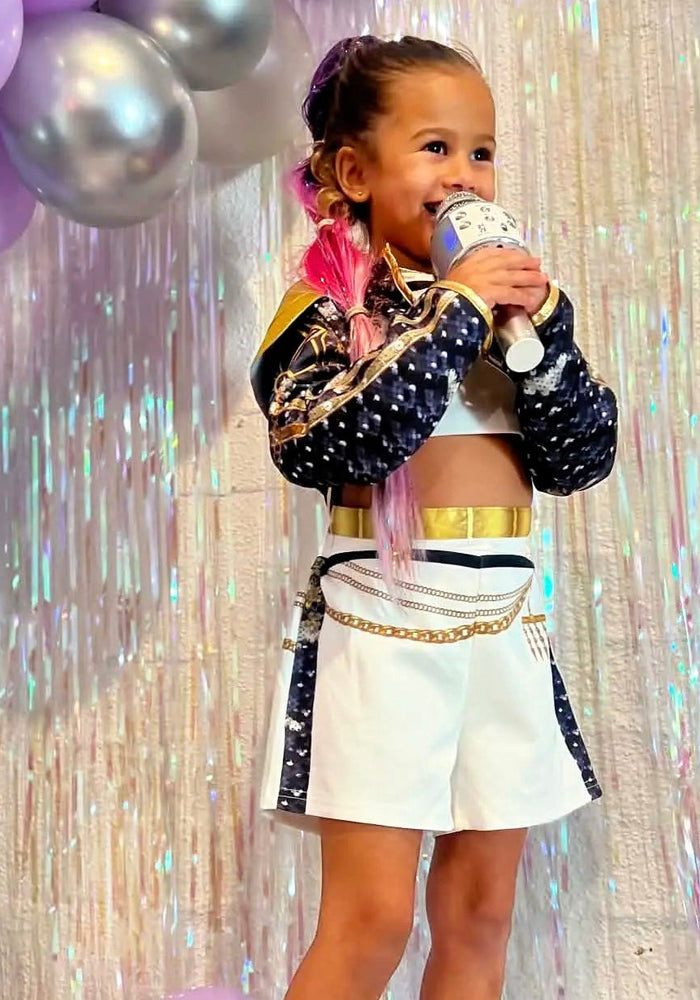 Kids Girls Kpop Style Demon Hunter Mira Zoey Costume Top, Shorts & Jacket 3 Piece - Fox Baby & Co