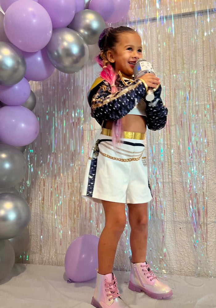 Kids Girls Kpop Style Demon Hunter Mira Zoey Costume Top, Shorts & Jacket 3 Piece - Fox Baby & Co