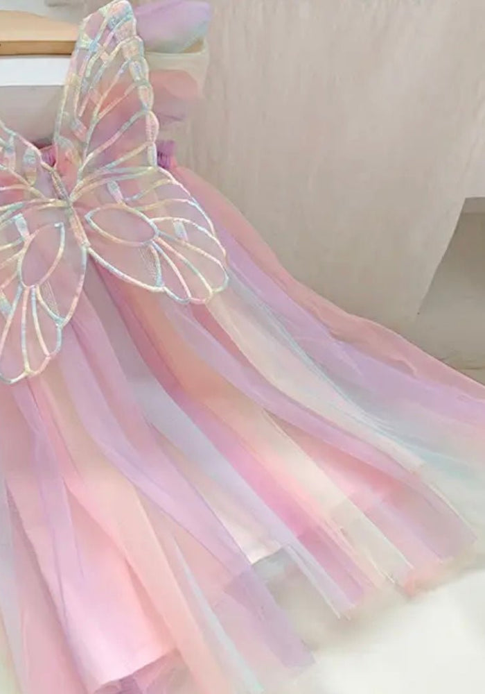 Kids little girls Aurora Tulle Fairy Birthday Dress - Pink Rainbow - Fox Baby & Co