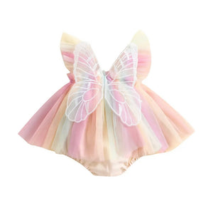 Kids little Girls Aurora Tutu Tulle Fairy Romper - Pink Rainbow