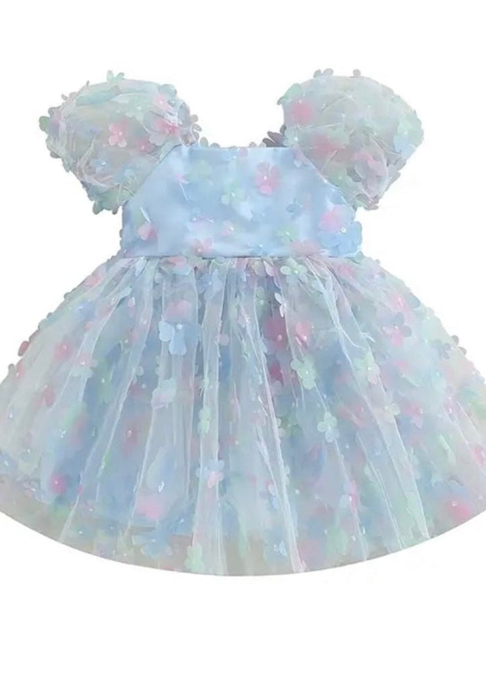 Kids little girls Clara Flower Tulle Dress - Blue - Fox Baby & Co