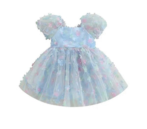 Kids little girls Clara Flower Tulle Dress - Blue
