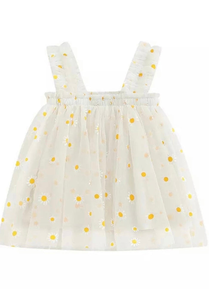 Kids little girls Arabella Daisy Tulle Dress - White/Yellow - Fox Baby & Co