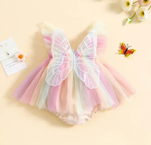 Kids little Girls Aurora Tutu Tulle Fairy Romper - Pink Rainbow