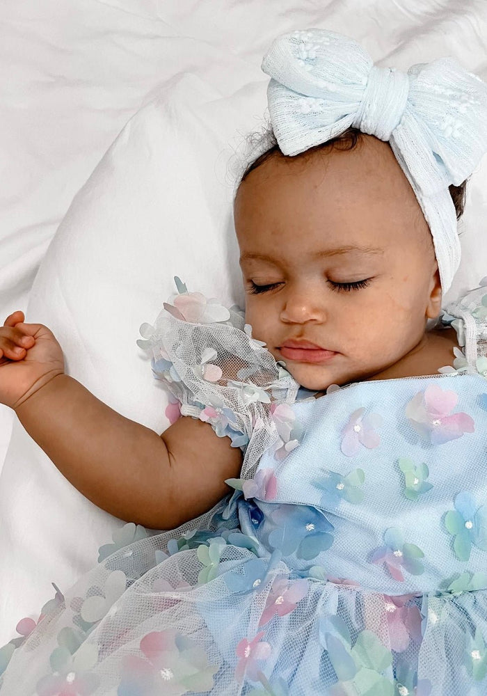 Kids little girls Clara Flower Tulle Dress - Blue - Fox Baby & Co