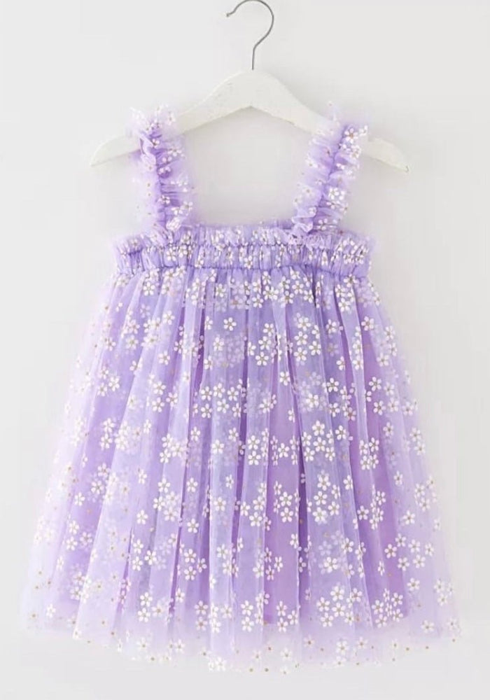 Kids little girls Arabella Daisy Tulle Dress - Lilac - Fox Baby & Co