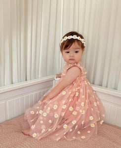 Kids little girl Arabella Daisy Tulle Dress - Pink/Yellow - Fox Baby & Co