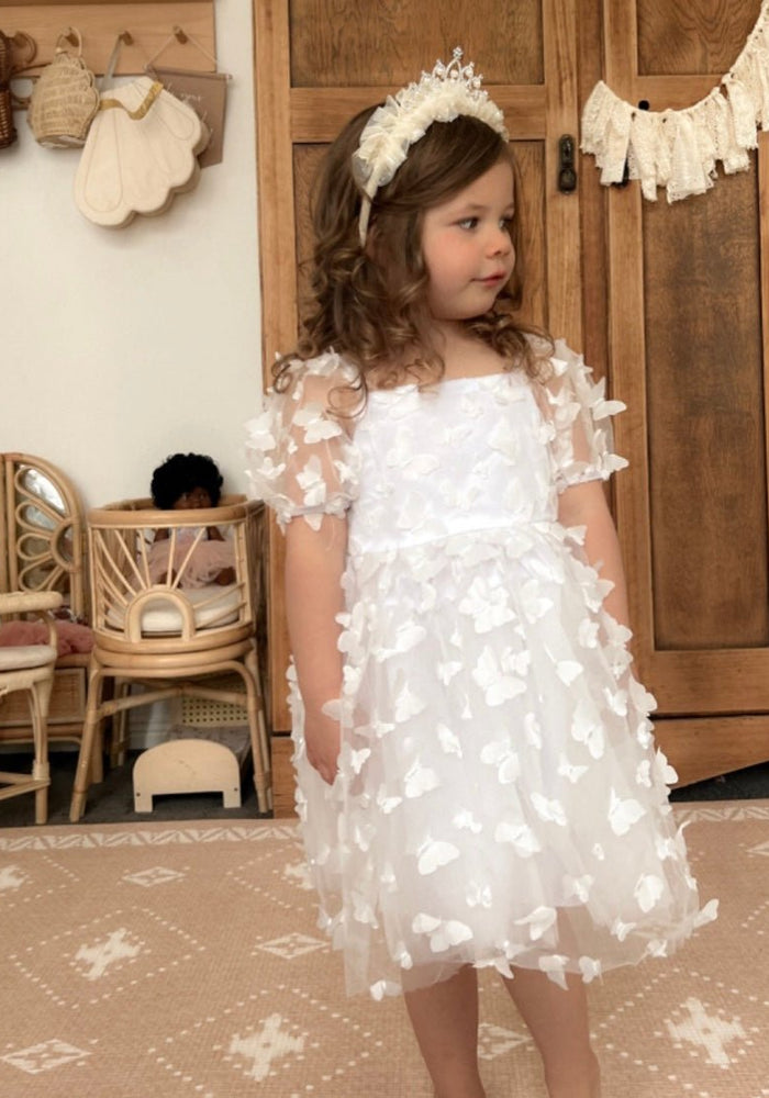 Kids little girls Clara Butterfly Tulle Dress - White - Fox Baby & Co