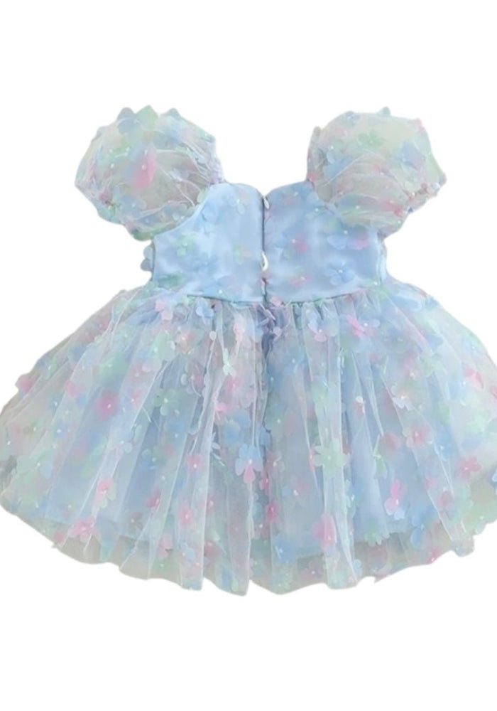 Kids little girls Clara Flower Tulle Dress - Blue - Fox Baby & Co