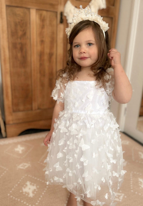 Kids little girls Clara Butterfly Tulle Dress - White - Fox Baby & Co