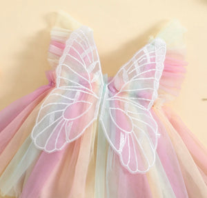 Kids little Girls Aurora Tutu Tulle Fairy Romper - Pink Rainbow