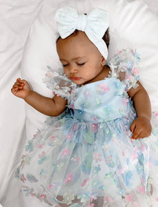 Kids little girls Clara Flower Tulle Dress - Blue - Fox Baby & Co
