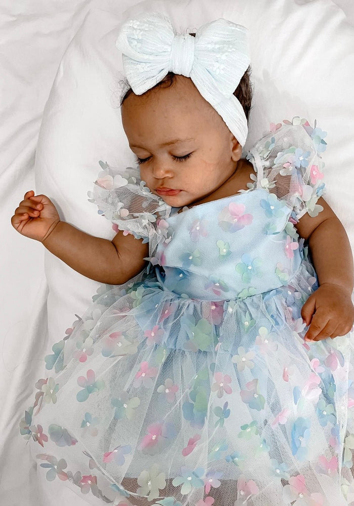 Kids little girls Clara Flower Tulle Dress - Blue - Fox Baby & Co