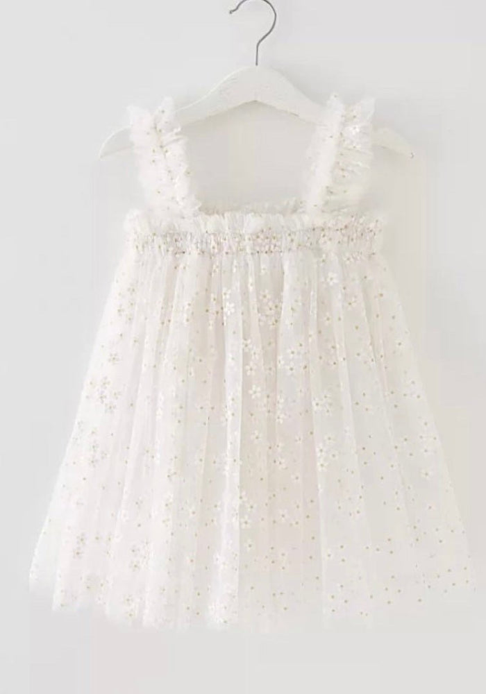 Kids little girls Arabella Daisy Tulle Dress - White - Fox Baby & Co