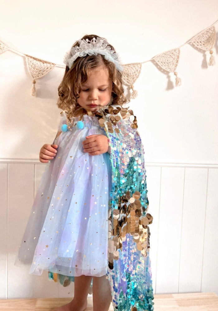 Kids little girl Mermaid Kids Cape Blue/Gold - Fox Baby & Co