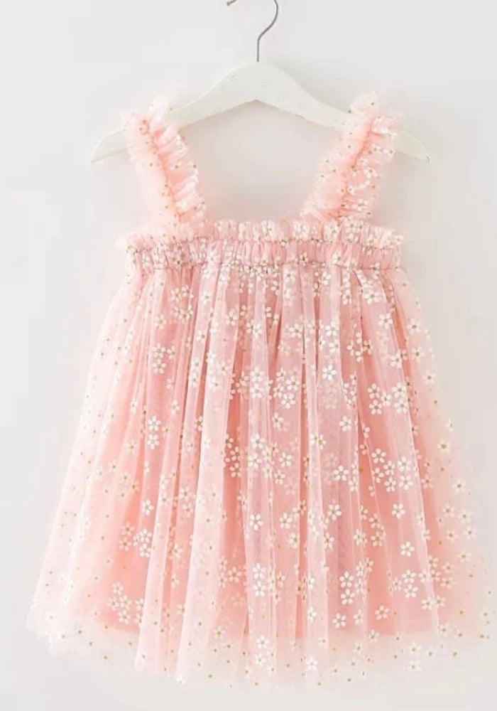 Kids little girls Arabella Daisy Tulle Dress - Baby Pink - Fox Baby & Co