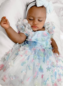Kids little girls Clara Flower Tulle Dress - Blue - Fox Baby & Co