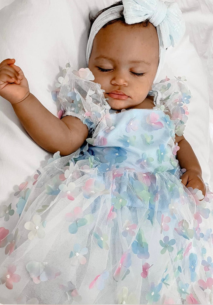 Kids little girls Clara Flower Tulle Dress - Blue - Fox Baby & Co