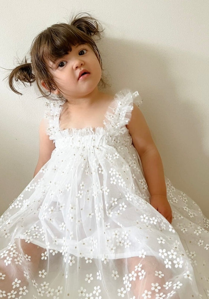 Kids little girls Arabella Daisy Tulle Dress - White - Fox Baby & Co