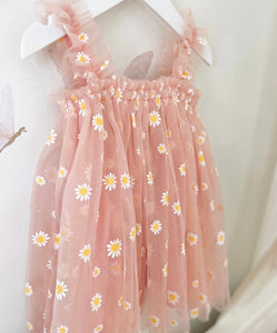 Kids little girl Arabella Daisy Tulle Dress - Pink/Yellow - Fox Baby & Co