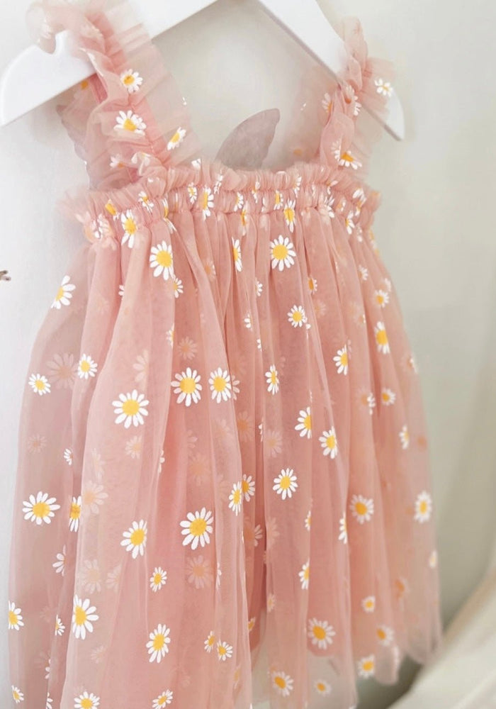 Kids little girl Arabella Daisy Tulle Dress - Pink/Yellow - Fox Baby & Co