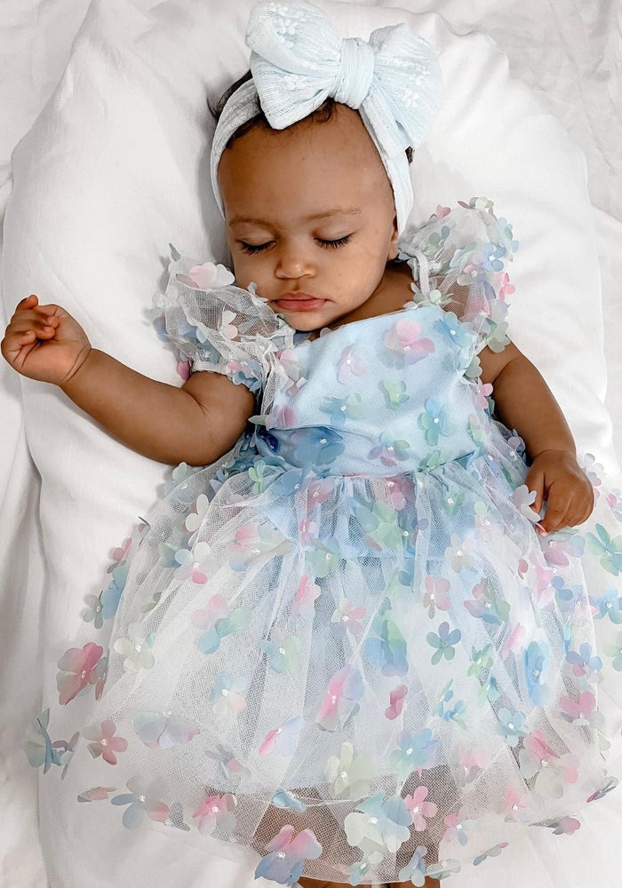 Kids little girls Clara Flower Tulle Dress - Blue - Fox Baby & Co