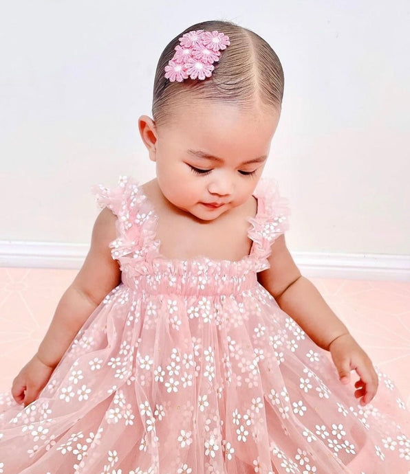 Kids little girls Arabella Daisy Tulle Dress - Baby Pink - Fox Baby & Co