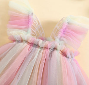 Kids little Girls Aurora Tutu Tulle Fairy Romper - Pink Rainbow