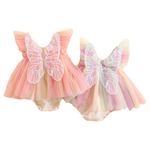 Kids little Girls Aurora Tutu Tulle Fairy Romper - Pink Rainbow