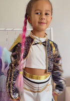 Load and play video in Gallery viewer, Kids Girls Kpop Style Demon Hunter Mira Zoey Costume Top, Shorts &amp; Jacket 3 Piece
