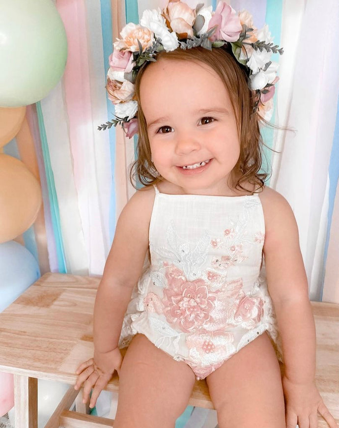 HARLOW - Pink/Cream Birthday Outfit Romper