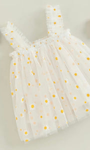 Kids little girls Arabella Daisy Tulle Dress - White/Yellow